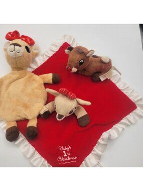 Rudolph the Red-Nosed Reindeer Lot of Baby Soft Toys Loveys Clarice Red Bow